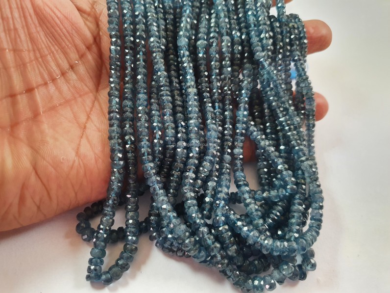 Teal Indigo Kyanite Faceted Roundelle Beads