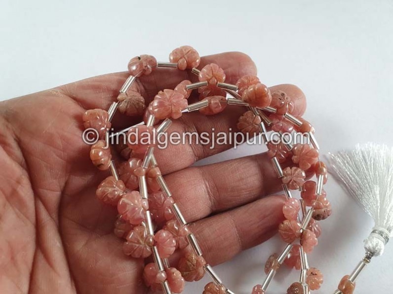 Rhodochrosite Carved Maple Leaf Shape Beads