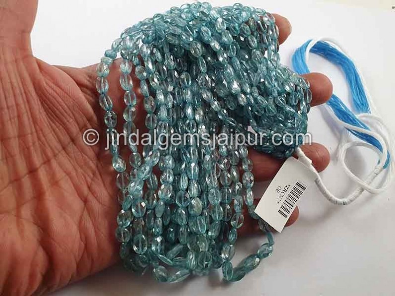 Natural Blue Zircon Faceted Oval Shape Beads