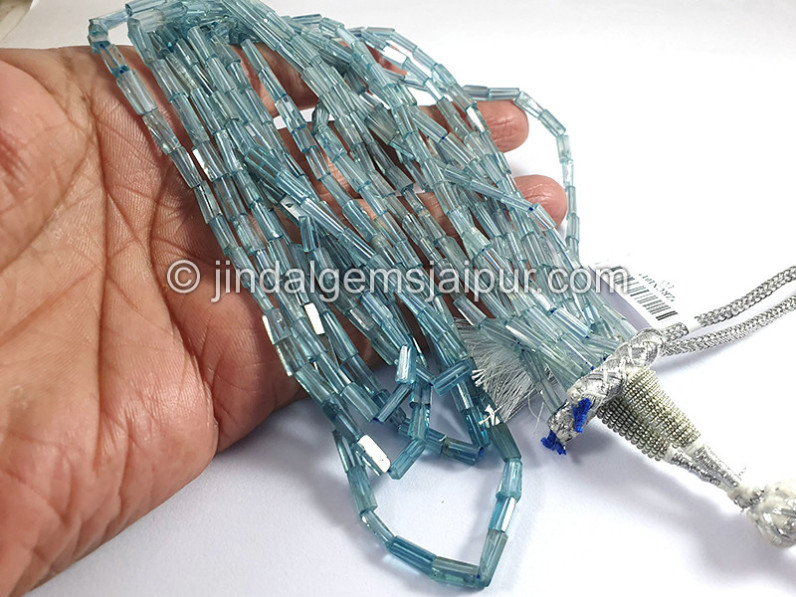 Blue Zircon Faceted Pipe Shape Beads