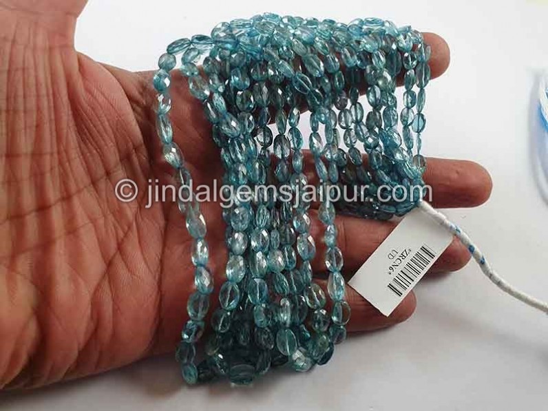 Natural Blue Zircon Faceted Oval Shape Beads