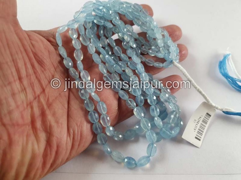 Milky Aquamarine Faceted Oval Beads
