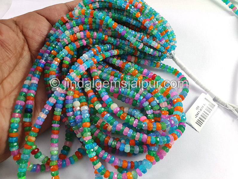 Multi Ethiopian Opal Smooth Roundelle Shape Beads