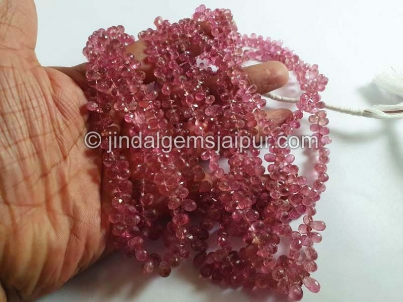Pink Tourmaline Faceted Drops Shape Beads