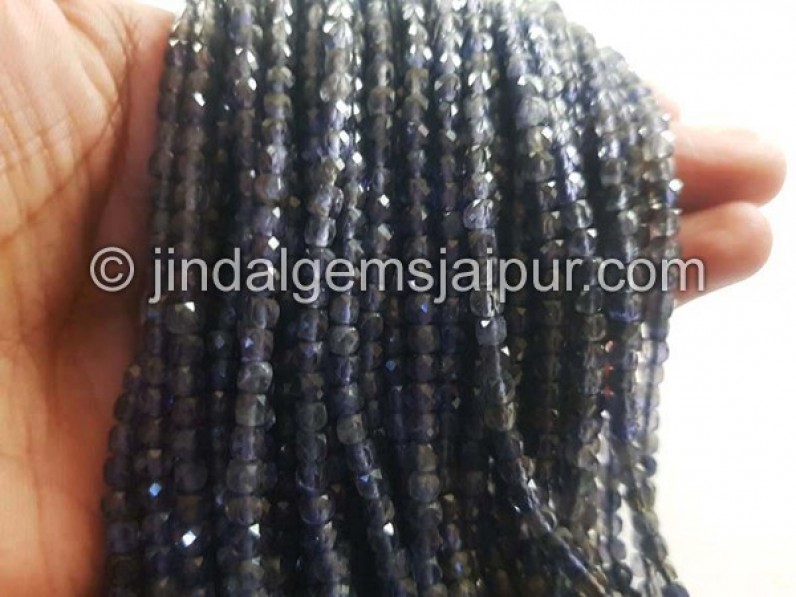 Iolite Faceted Cube Shape Beads