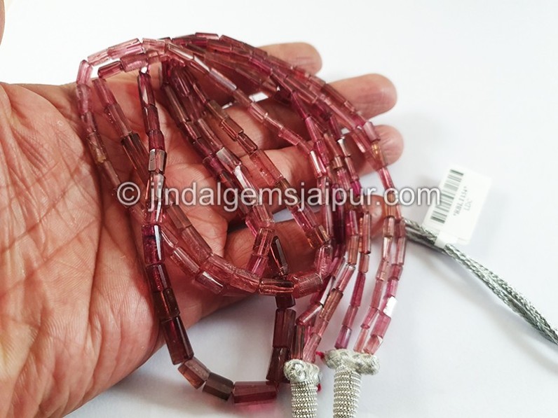 Rubellite Step Cut Pipe Shape Beads