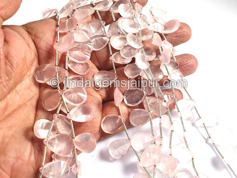 Rose Quartz Concave Cut Pear Shape Beads