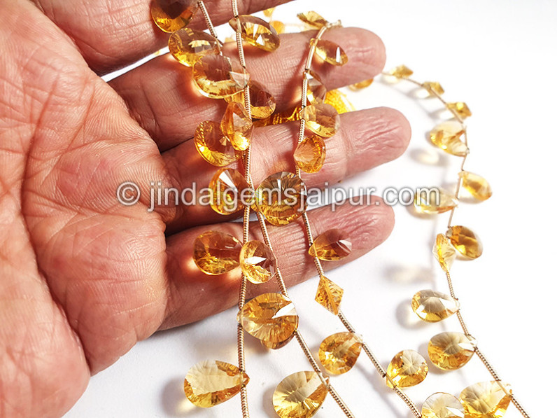 Citrine Quartz Double Concave Cut Pear Shape Beads