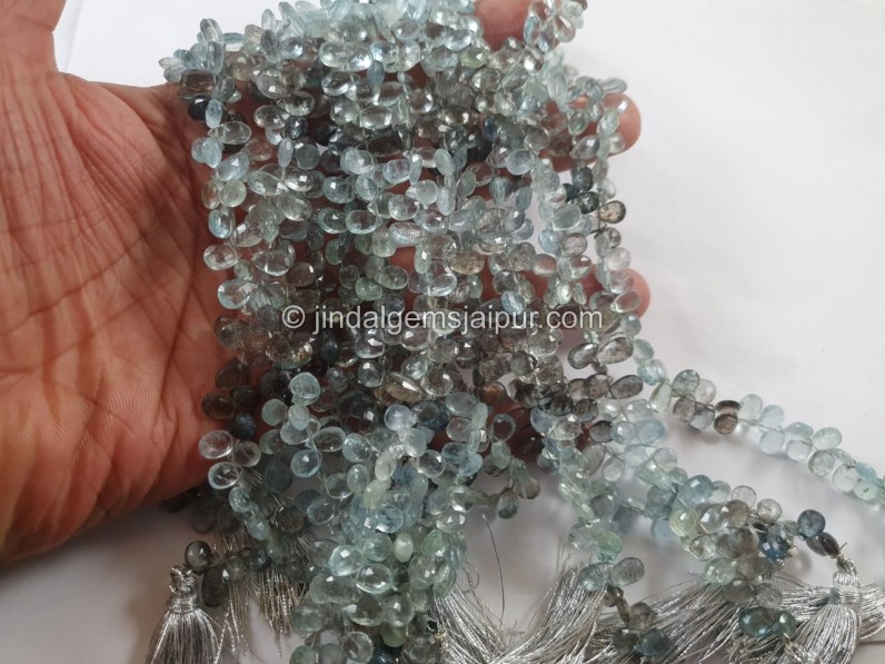 Moss Aquamarine Faceted Pear Beads