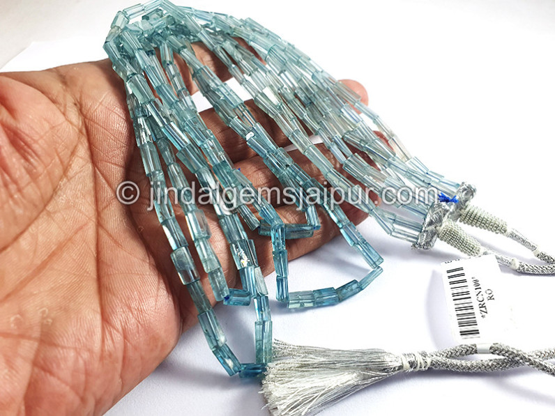 Blue Zircon Faceted Pipe Shape Beads