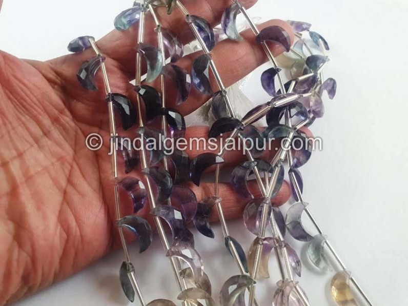 Fluorite Faceted Moon Shape Beads