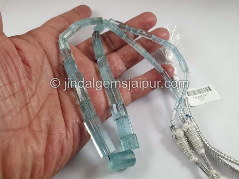 Aquamarine Step Cut Pipe Shape Beads