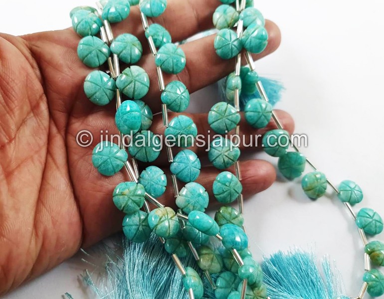 Amazonite Carved Heart Beads