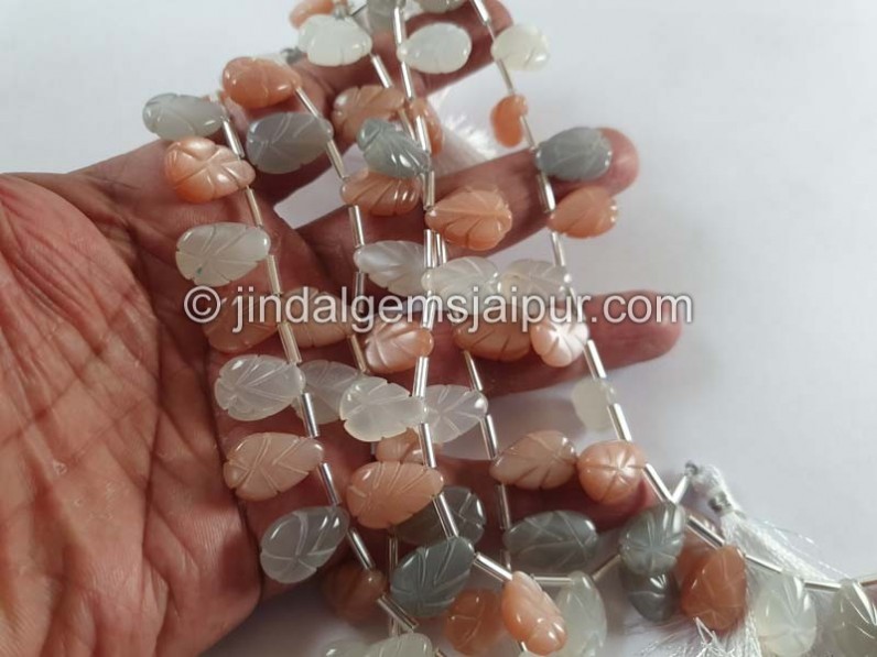 Multi Moonstone Carved Pear Beads