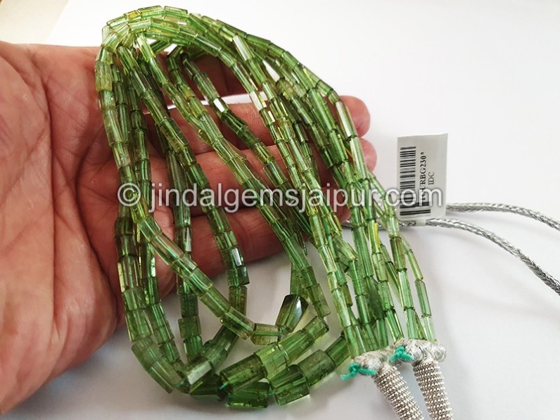 Green Tourmaline Cut Pipe Shape Beads