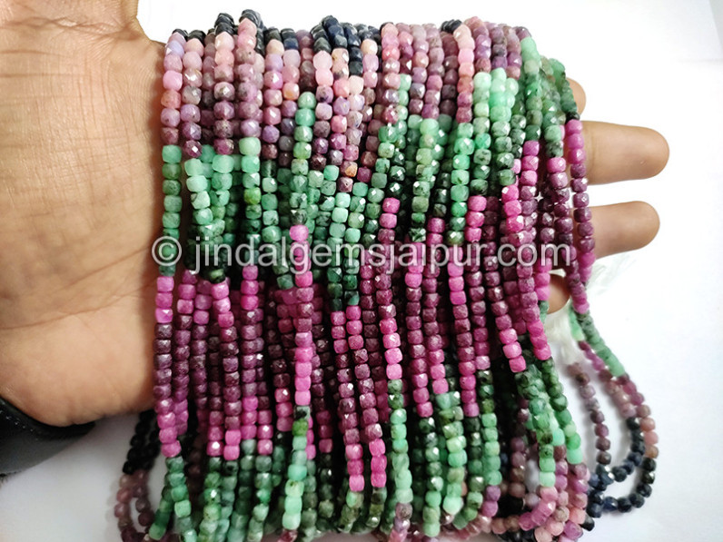 Multi Precious Faceted Cube Shape Beads