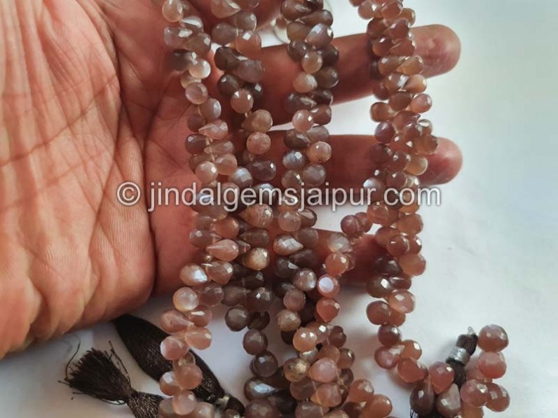 Chocolate Moonstone Faceted Drops Beads