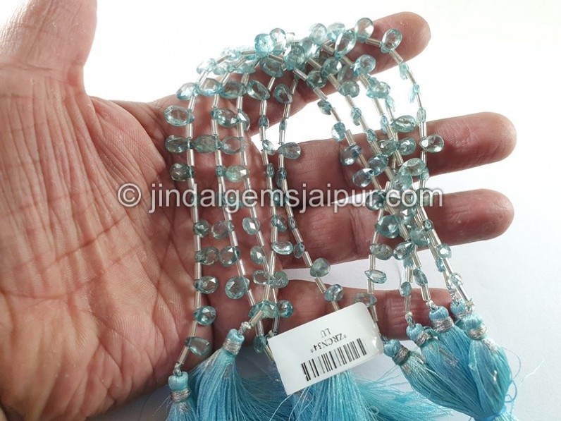 Blue Zircon Faceted Pear Shape Beads