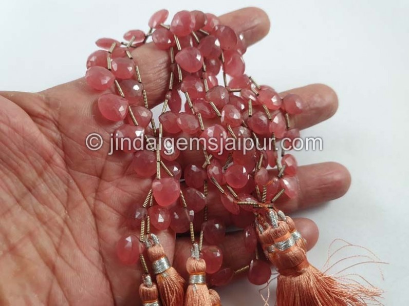 Rhodochrosite Far Faceted Heart Beads