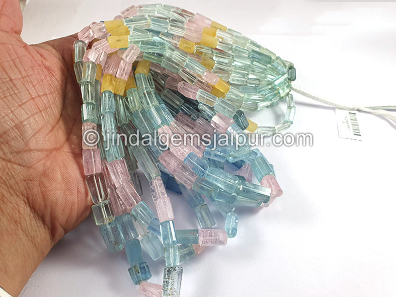 Multi Aquamarine Faceted Pipe Shape Beads