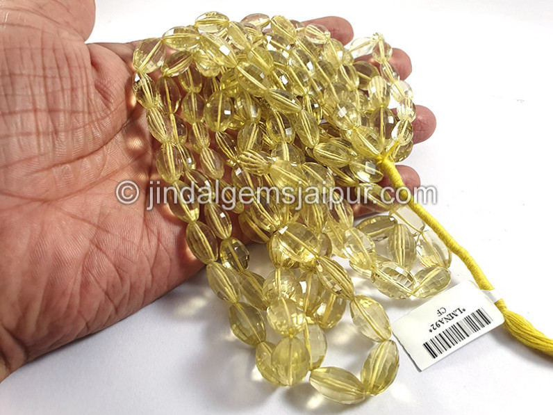 Lemon Quartz Step Cut Oval Shape Beads