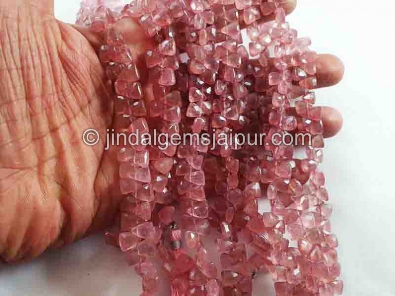 Pink Strawberry Quartz Faceted Pyramid Beads