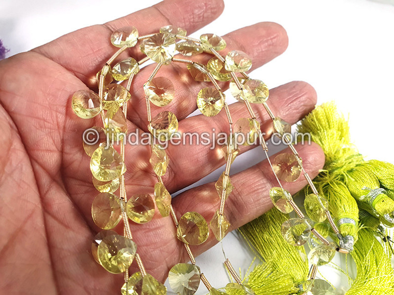 Lemon Quartz Double Concave Cut Heart Shape Beads