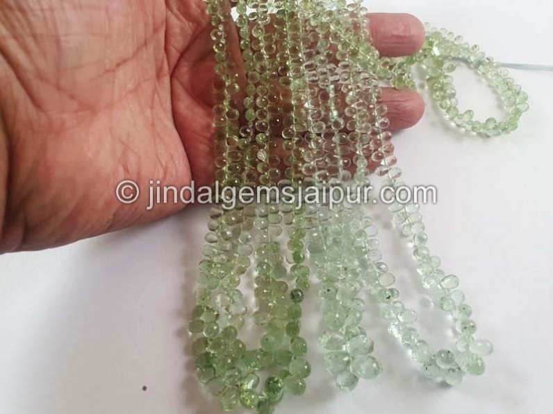 Light Basil Green Tourmaline Faceted Drops Beads