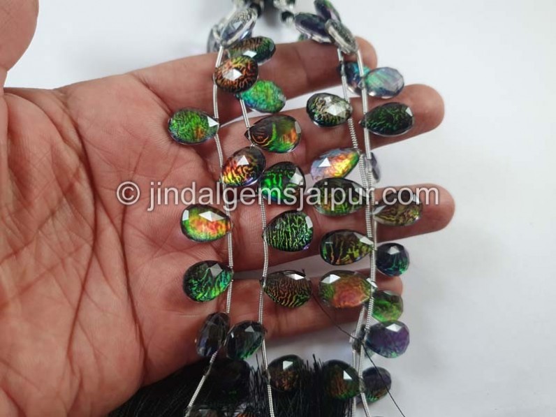 Black Abalone Crystal Big Doublet Faceted Pear Beads