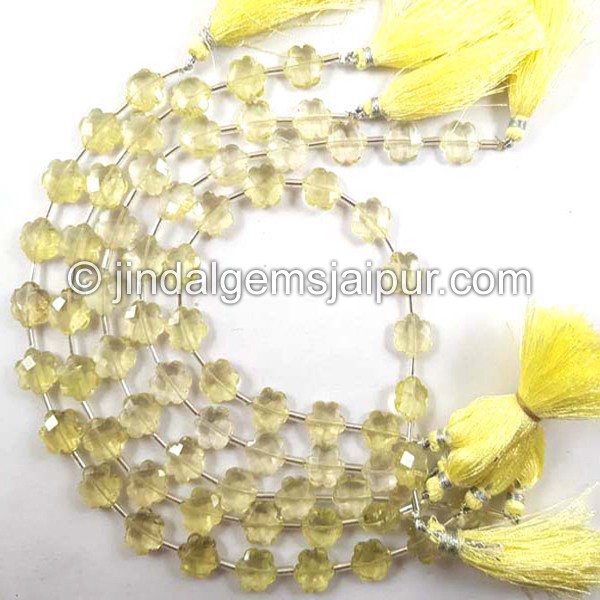 Lemon Quartz Faceted Flower Beads