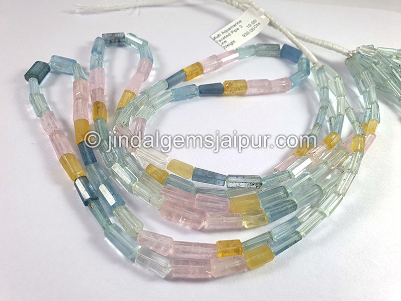 Multi Aquamarine Faceted Pipe Shape Beads