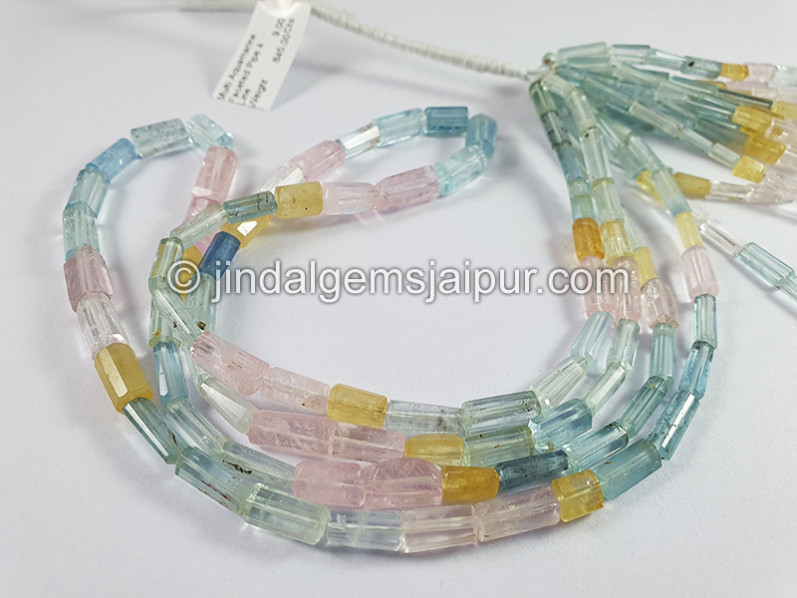 Multi Aquamarine Faceted Pipe Shape Beads