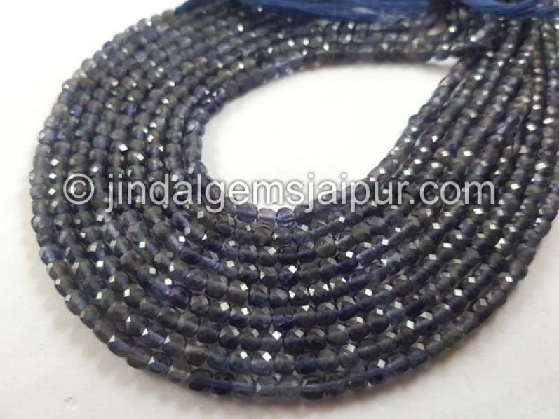 Iolite Faceted Cube Shape Beads