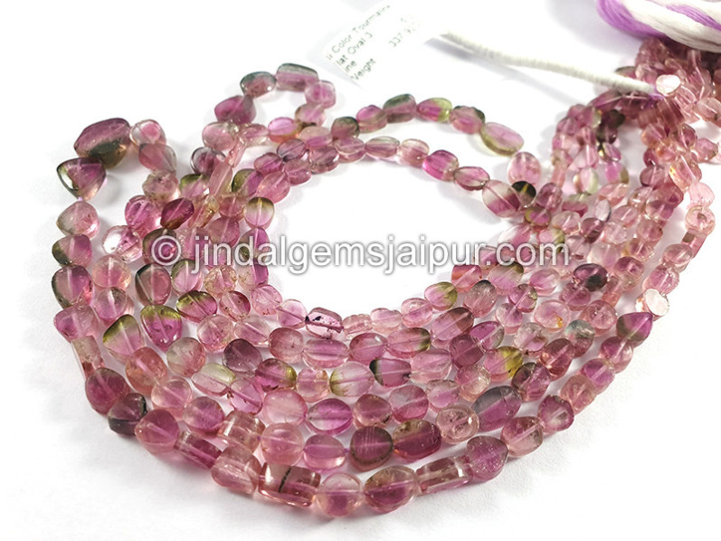 Bi Color Tourmaline Flat Oval Shape Beads