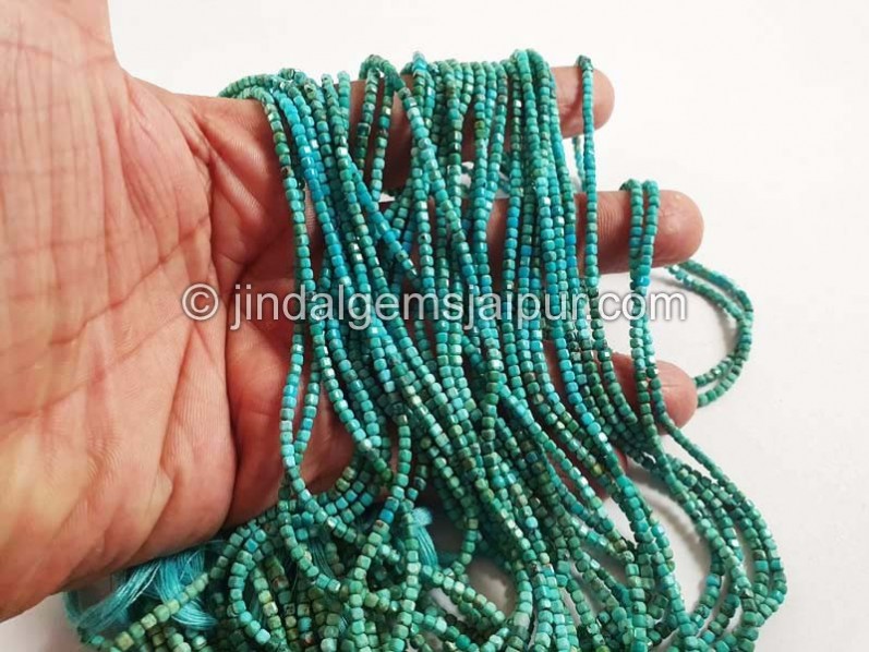 Turquoise Micro Cut Faceted Cube Beads