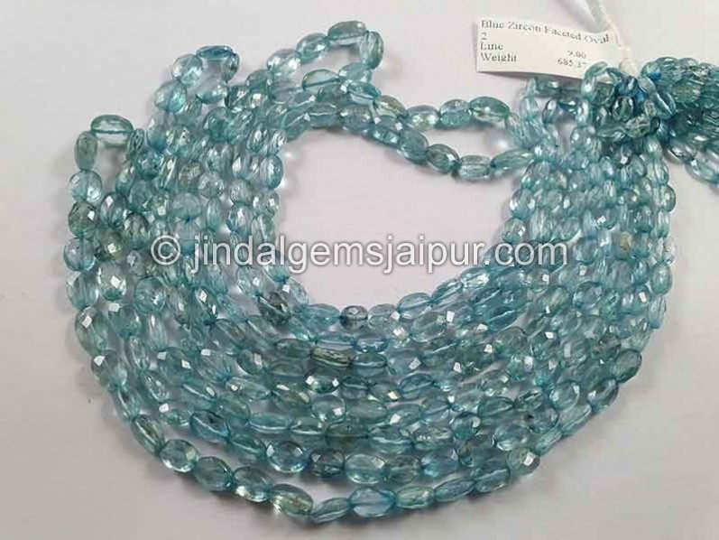 Natural Blue Zircon Faceted Oval Shape Beads