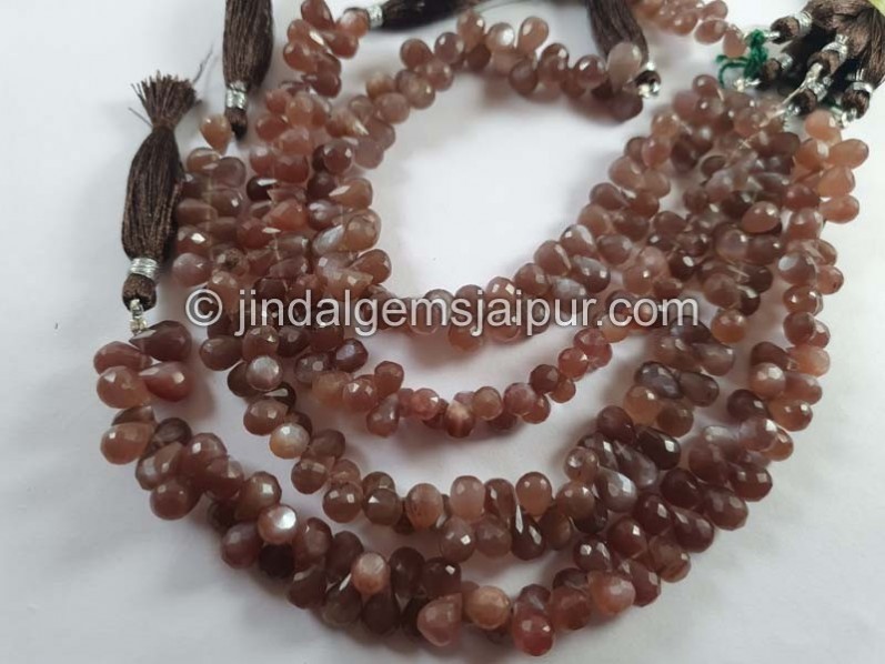 Chocolate Moonstone Faceted Drops Beads