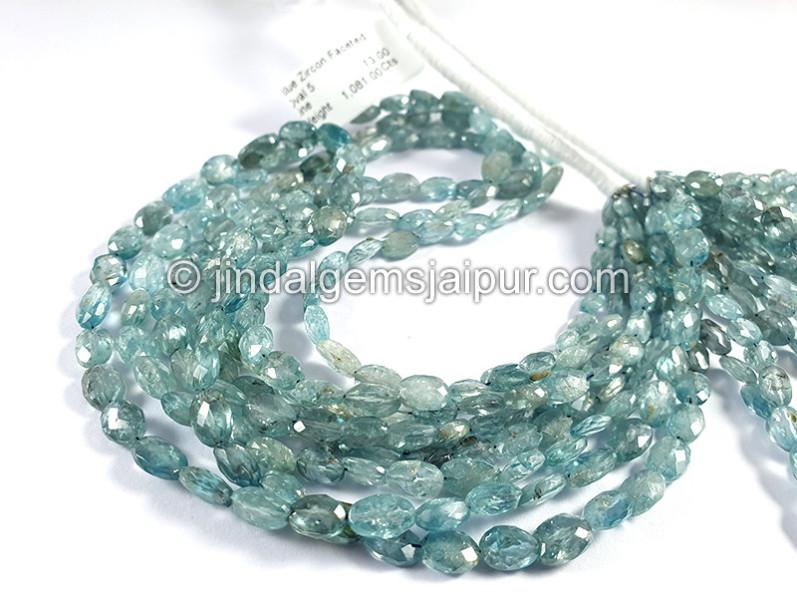 Blue Zircon Faceted Oval Shape Beads