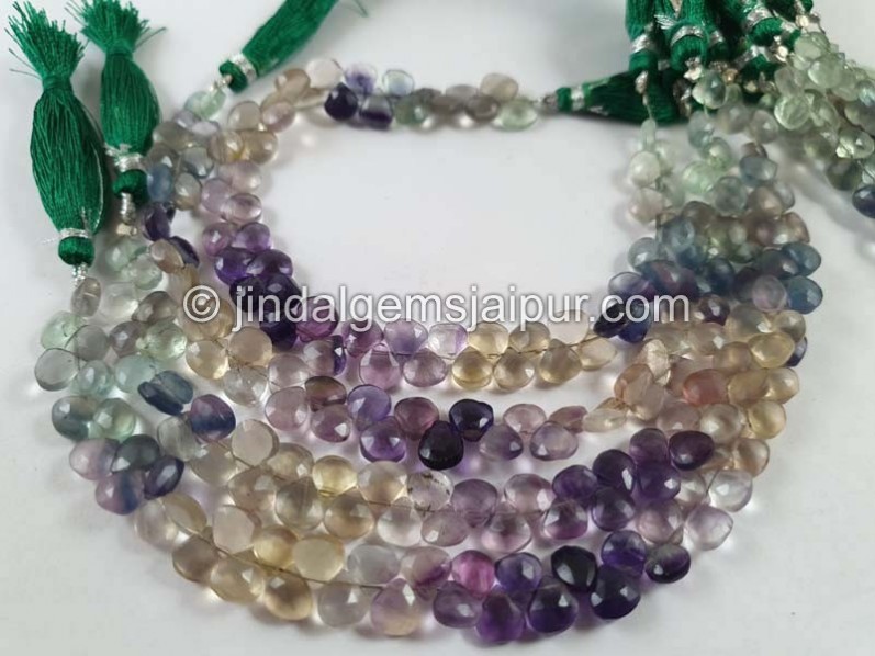 Multi Fluorite Faceted Heart Beads