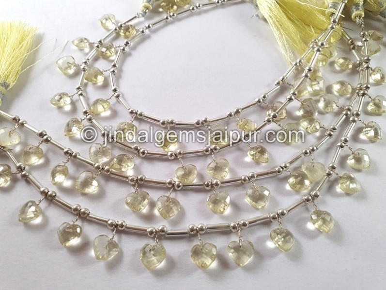 Lemon Quartz Fancy Faceted Heart Beads