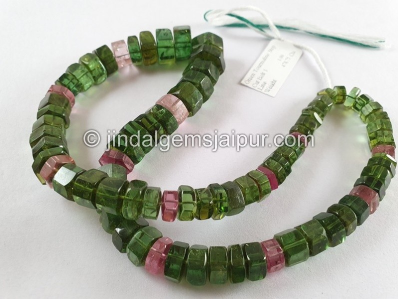 Emerald Green Tourmaline Step Cut Bolt Beads