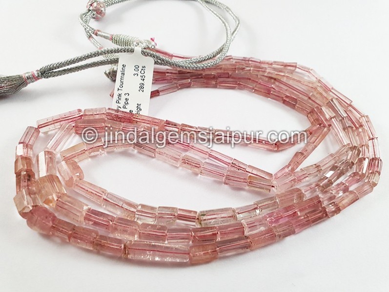 Baby Pink Tourmaline Cut Pipe Shape Beads