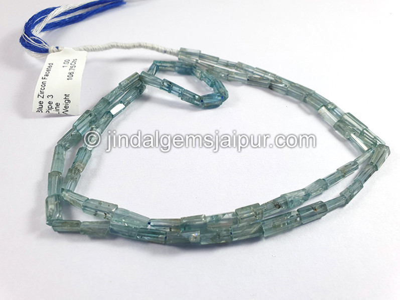 Blue Zircon Faceted Pipe Shape Beads