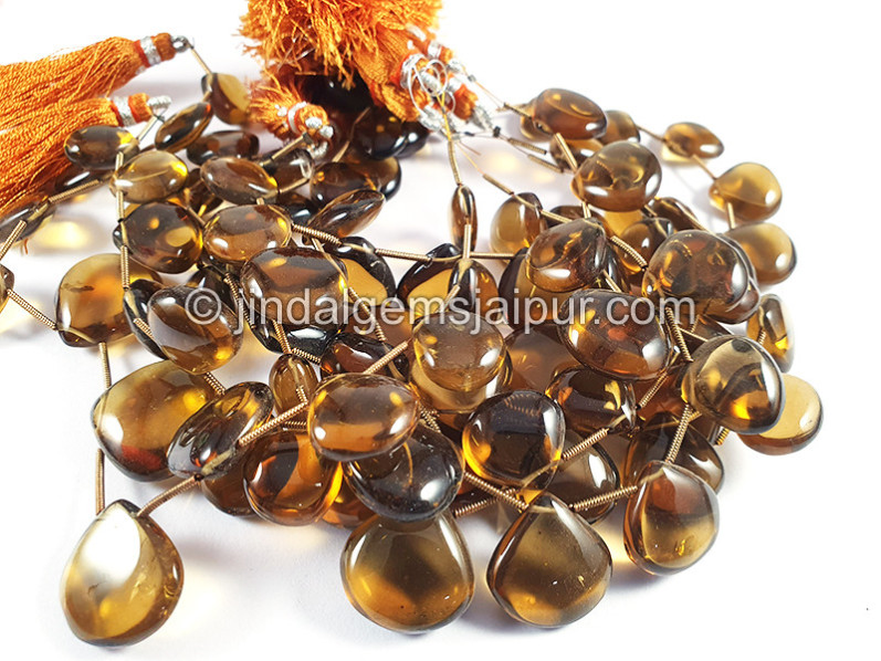 Cognac Quartz Smooth Heart Shape Beads