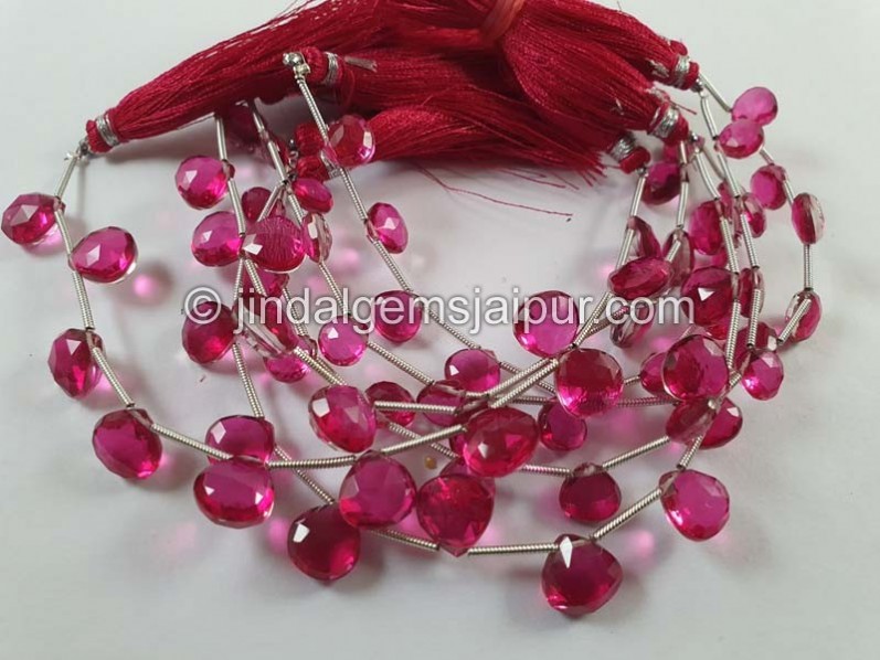 Rubellite Crystal Doublet Faceted Heart Beads