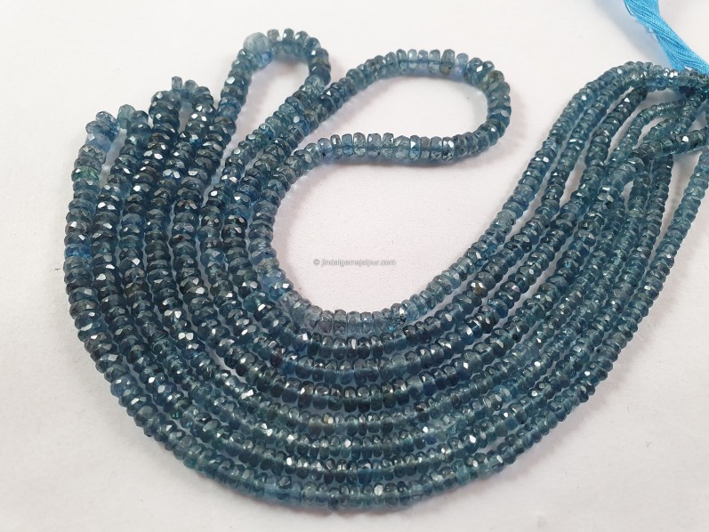 Teal Indigo Kyanite Faceted Roundelle Beads