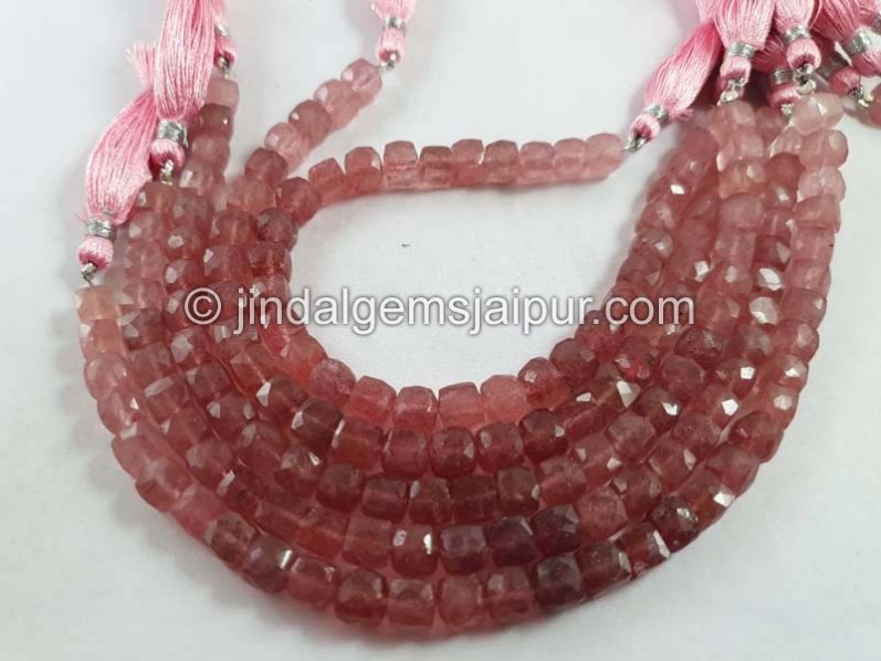 Strawberry Quartz Faceted Cube Beads