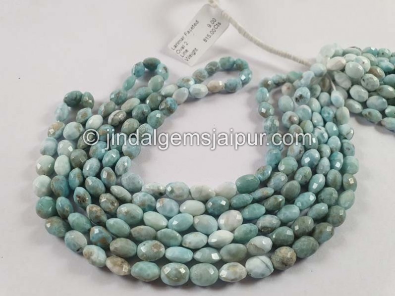 Larimar Faceted Oval Shape Beads