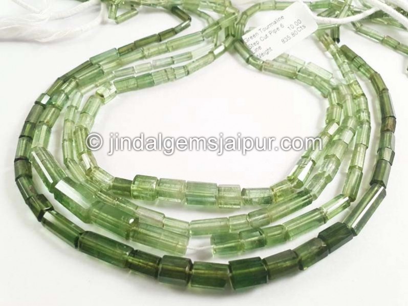 Green Tourmaline Step Cut Pipe Shape Beads