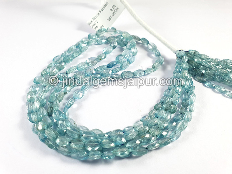 Blue Zircon Faceted Oval Shape Beads